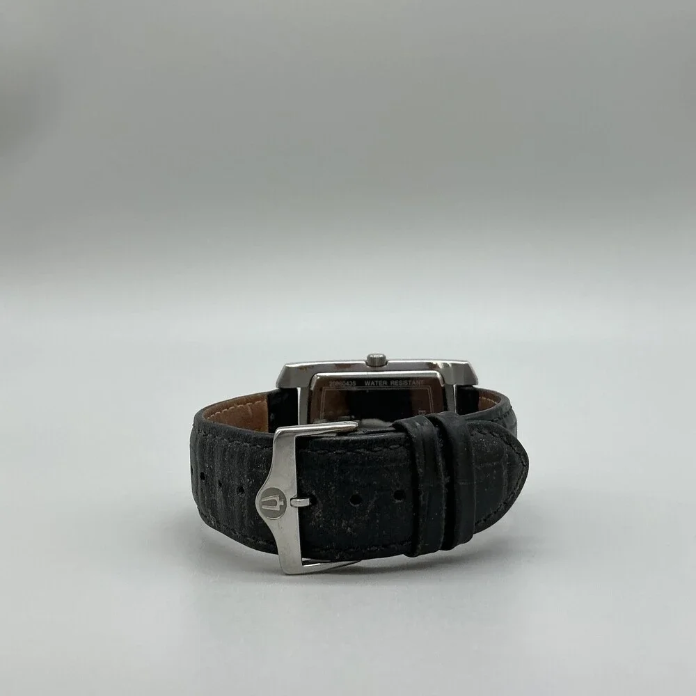 Bulova 96B269 Mens Watch 31mm Tank Silver Tone Black Leather New Battery